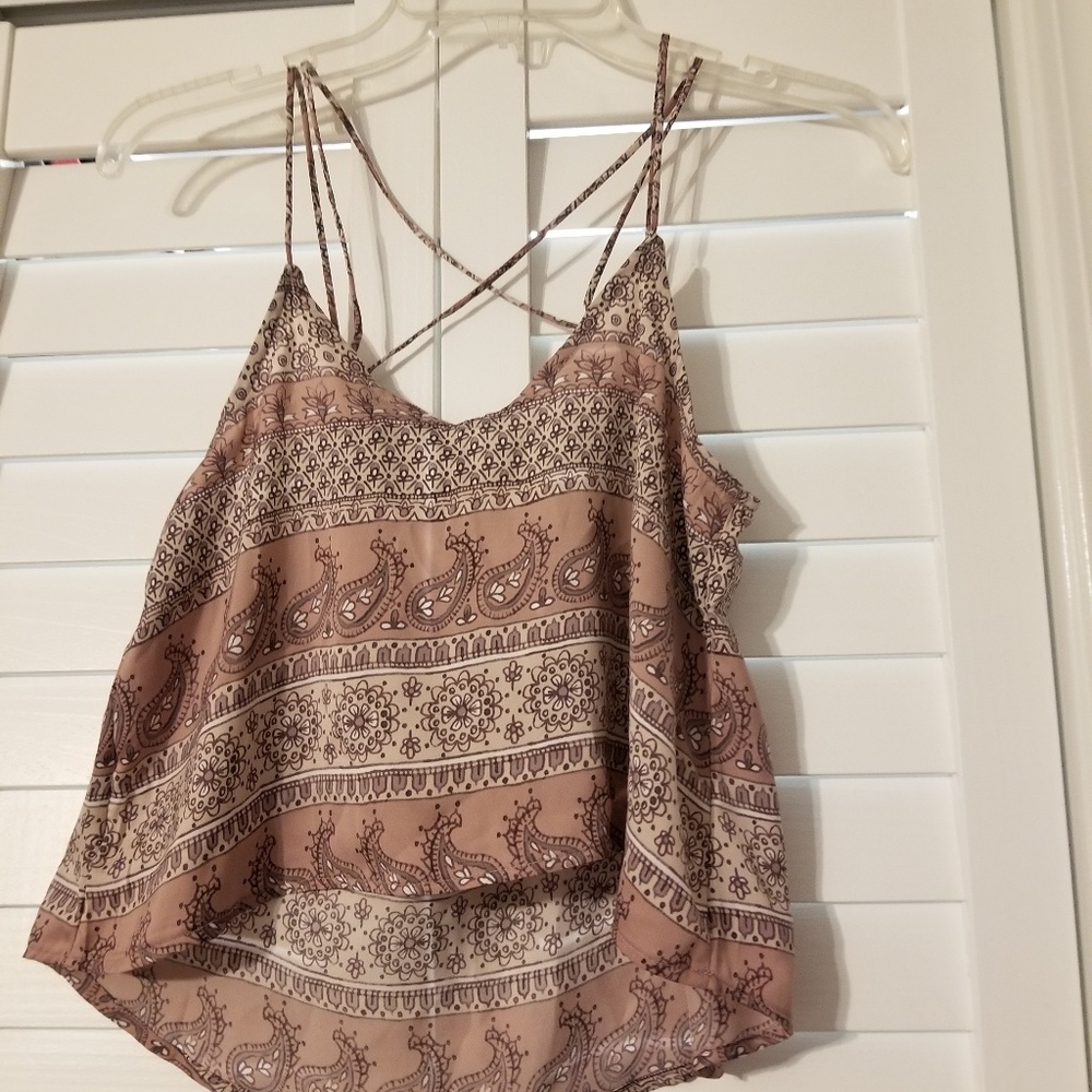 Aeropastle Paisley Charmeuse V-Neck Crop Cami